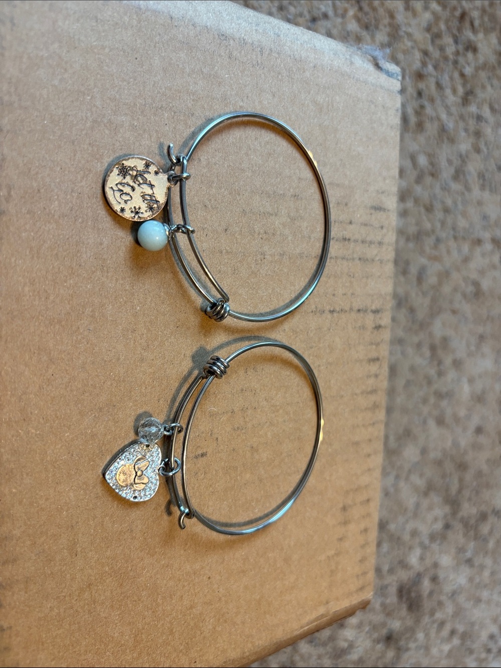 Alex and Ani Silver-Tone Heart & Disc Charm Bangle Set with White Bead